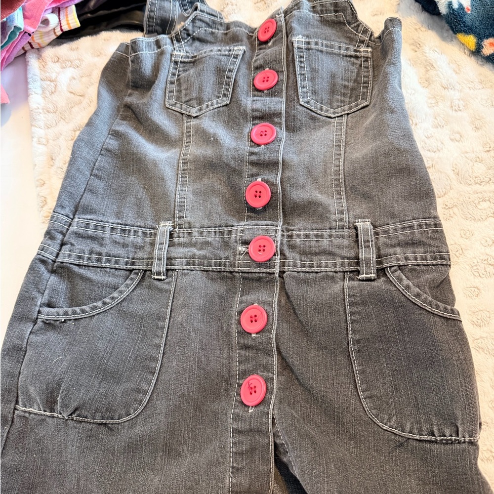 Pumpkin Patch Charcoal Overalls with Pink Buttons
